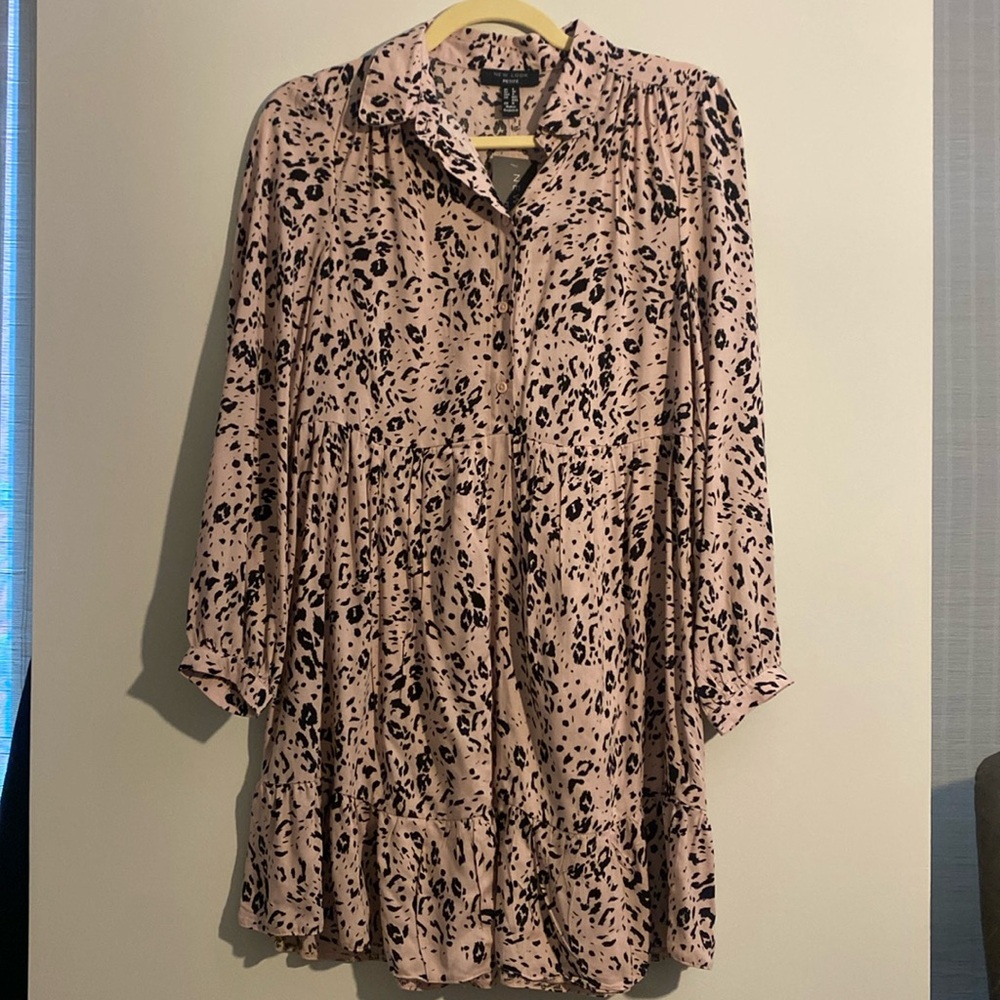 New Look Pink Leopard Print Long Sleeve Dress